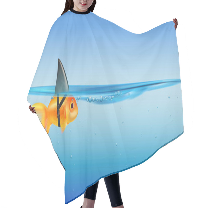 Personality  Big Dream Cartoon Realistic Composition Depicting Little Golden Fish With Shark Fin Strapped On Vector Illustration Hair Cutting Cape