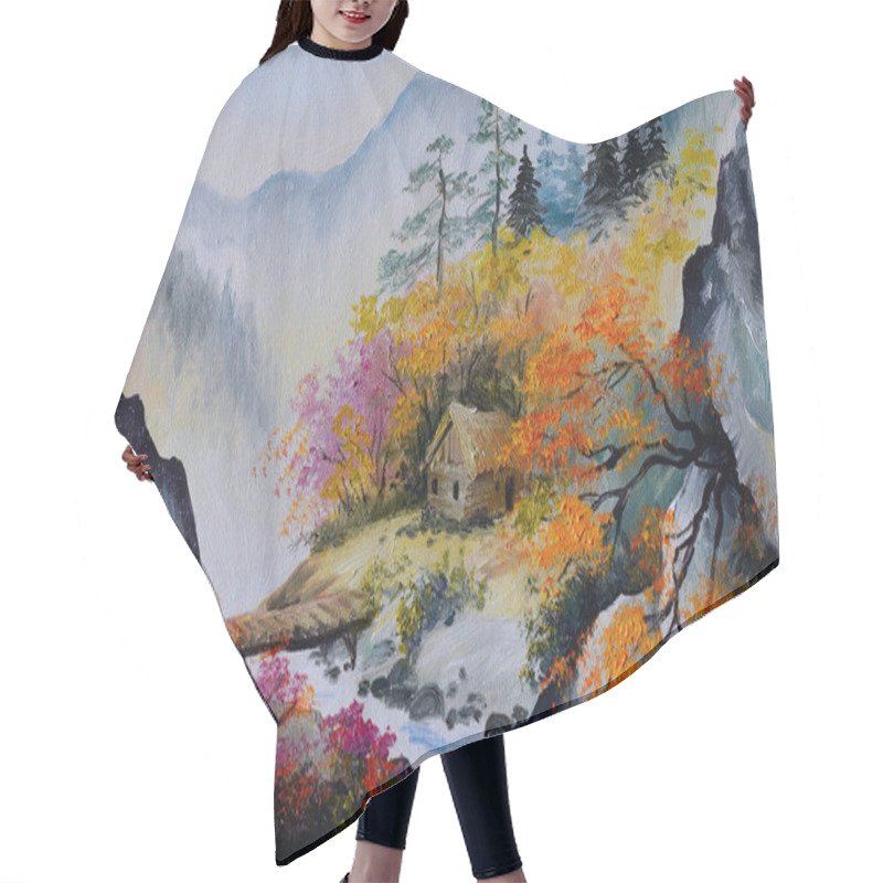 Personality  Oil Painting - Landscape In Mountains, House In The Mountains Hair Cutting Cape