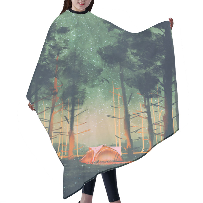 Personality  Camping In Forest At Night With Stars  Hair Cutting Cape