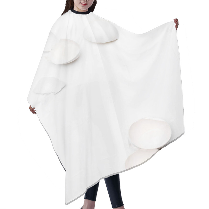 Personality  Top View Of Broken Chicken Egg Shells On White Surface Hair Cutting Cape