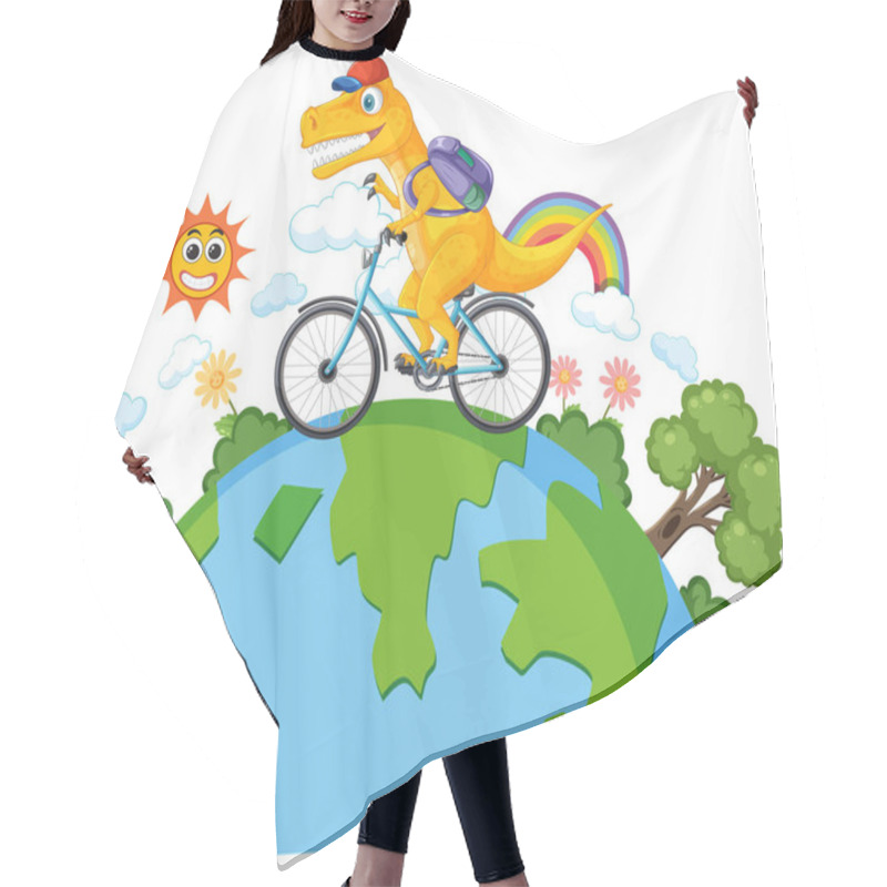 Personality  A Dinosaur Rides A Bike On A Globe Hair Cutting Cape