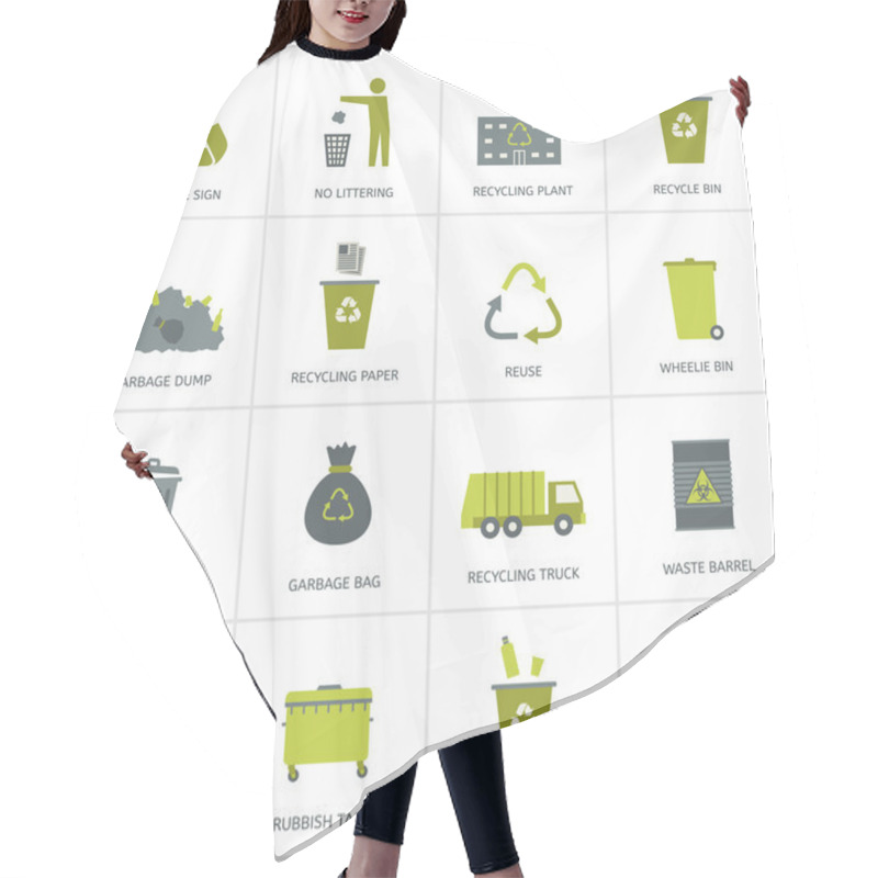 Personality  Recycling Garbage Icons Set. Hair Cutting Cape