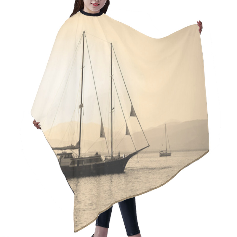 Personality  Schooner In Mediterranean Sea In Sepia Hair Cutting Cape