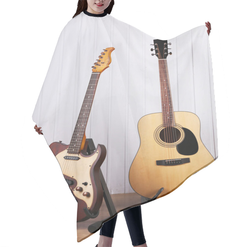 Personality  Guitars On White Wooden Wall  Hair Cutting Cape