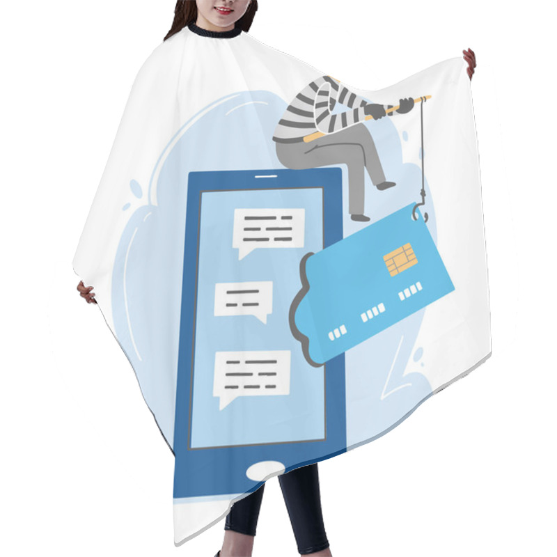 Personality  Online Scammer, Cyber Hacker Concept. Vector Illustration. Hair Cutting Cape