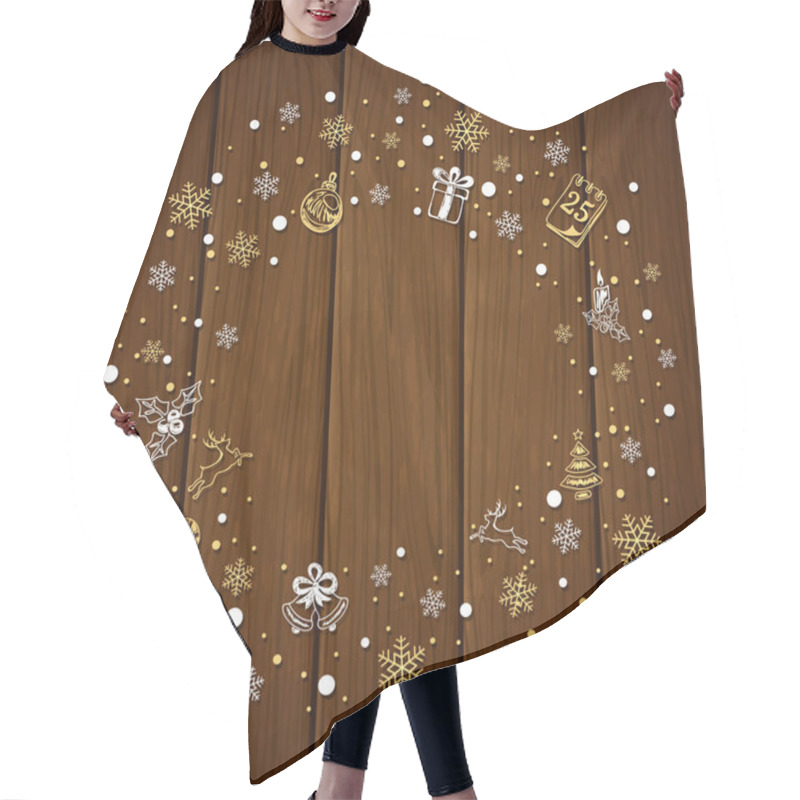 Personality  Christmas Decorations With Snowflakes On Brown Wooden Background Hair Cutting Cape