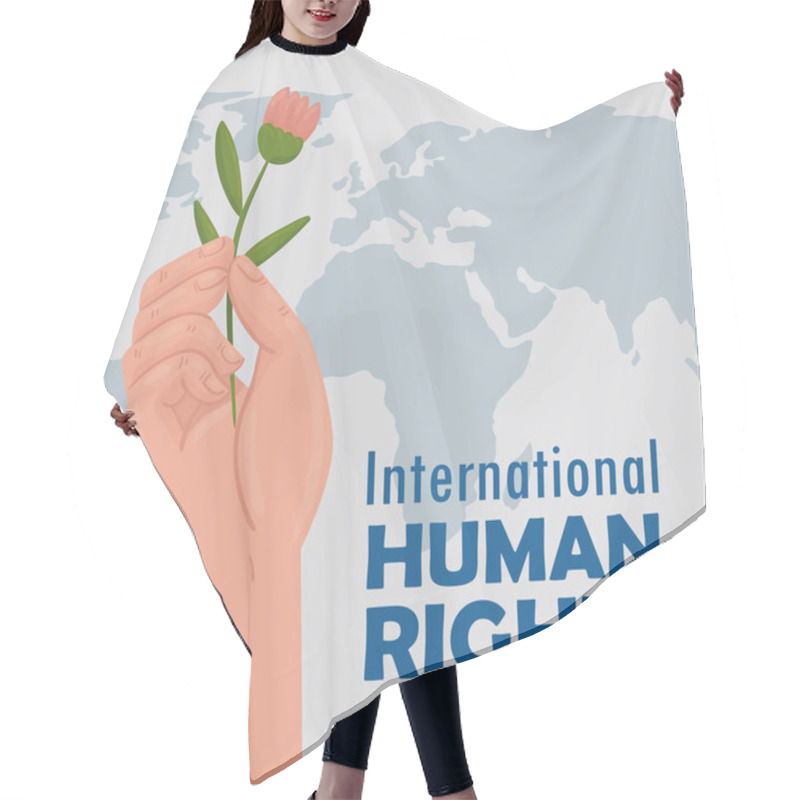 Personality  International Human Rights Lettering Poster With Hand Lifting Rose Hair Cutting Cape