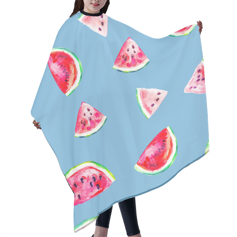 Personality  Seamless Fresh Juicy Ripe Watermelon Slices Pattern Hair Cutting Cape