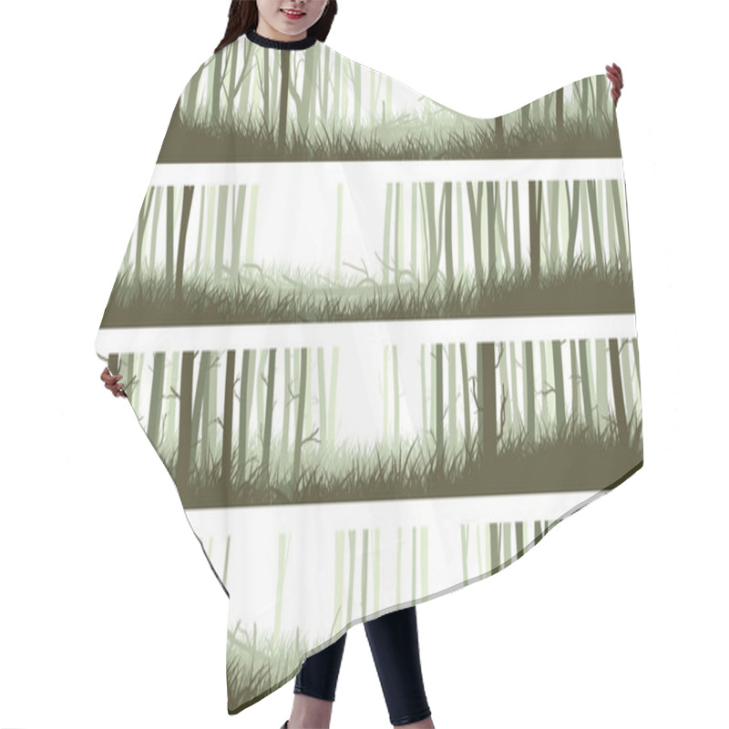 Personality  Horizontal Banners Forest With Trunks And Clearing In Woods. Hair Cutting Cape