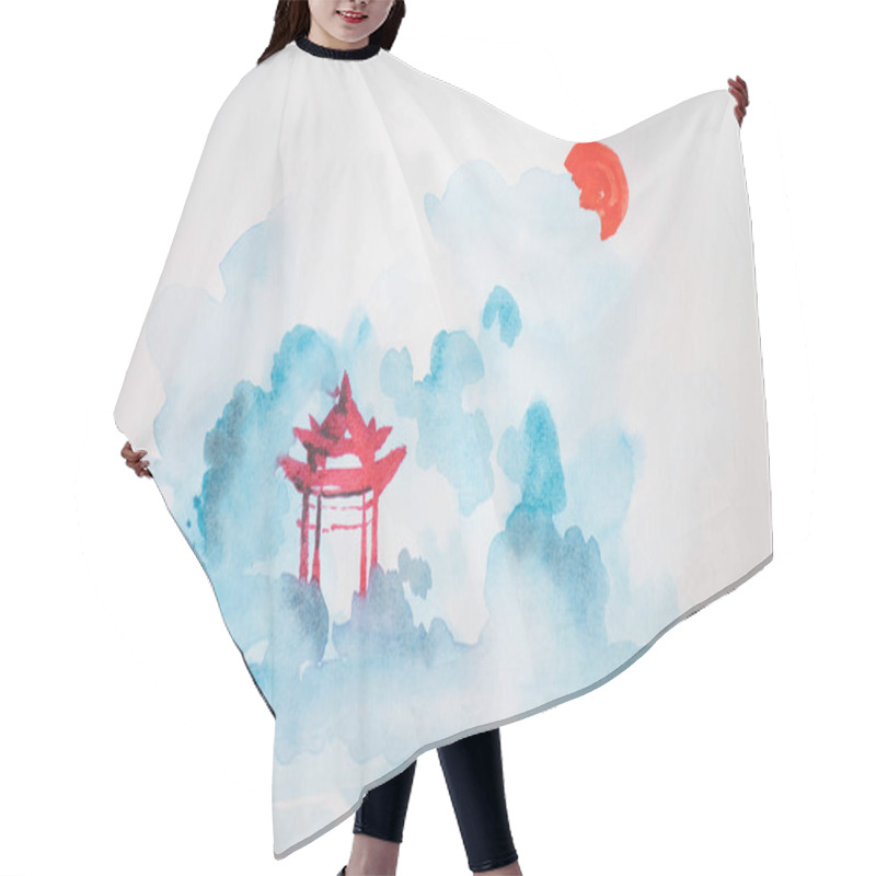 Personality  Japanese Painting With Temple On White Background Hair Cutting Cape