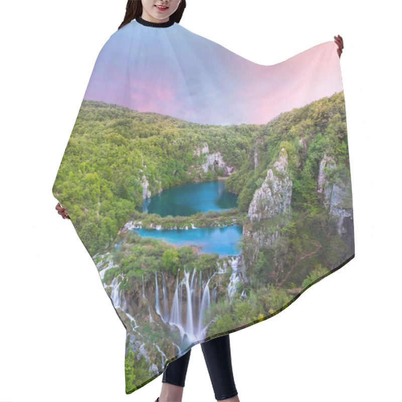 Personality  Breathtaking Sunset View In The Plitvice Lakes National Park (Croatia) Hair Cutting Cape