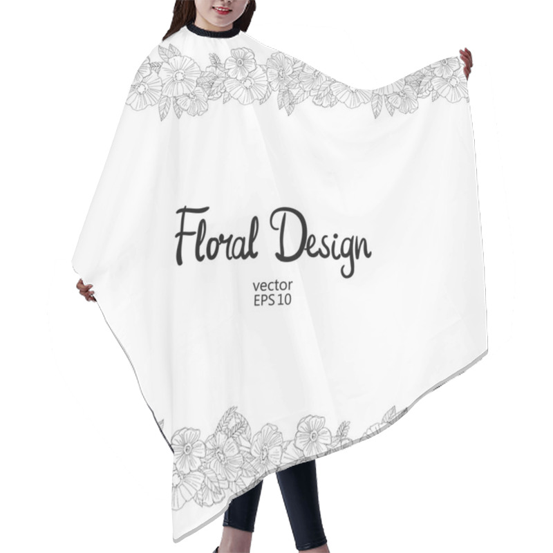 Personality  Floral Border Made With  Sketchy Flowers Hair Cutting Cape