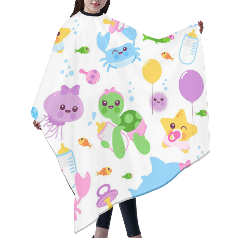 Personality  Baby Sea Animals Vector Set Hair Cutting Cape