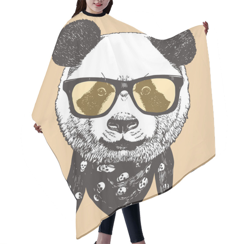 Personality  Head Of Panda Wearing Sunglasses. Hipster Animal. Hair Cutting Cape