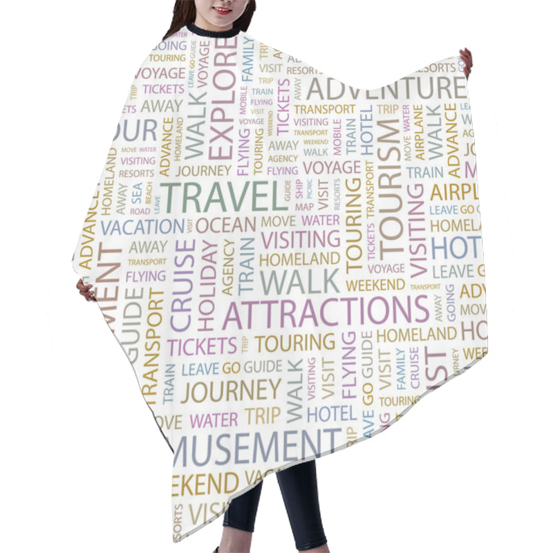 Personality  TRAVEL. Word Collage. Vector Illustration. Hair Cutting Cape