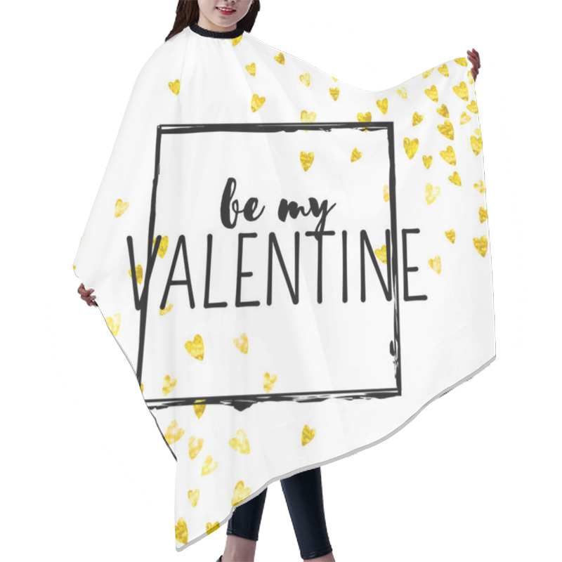 Personality  Valentines Day Card With Gold Glitter Hearts. February 14th. Vector Confetti For Valentines Day Card Template. Grunge Hand Drawn Texture. Hair Cutting Cape