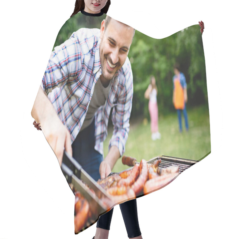 Personality  Handsome Male Preparing Barbecue Outdoors For Friends Hair Cutting Cape