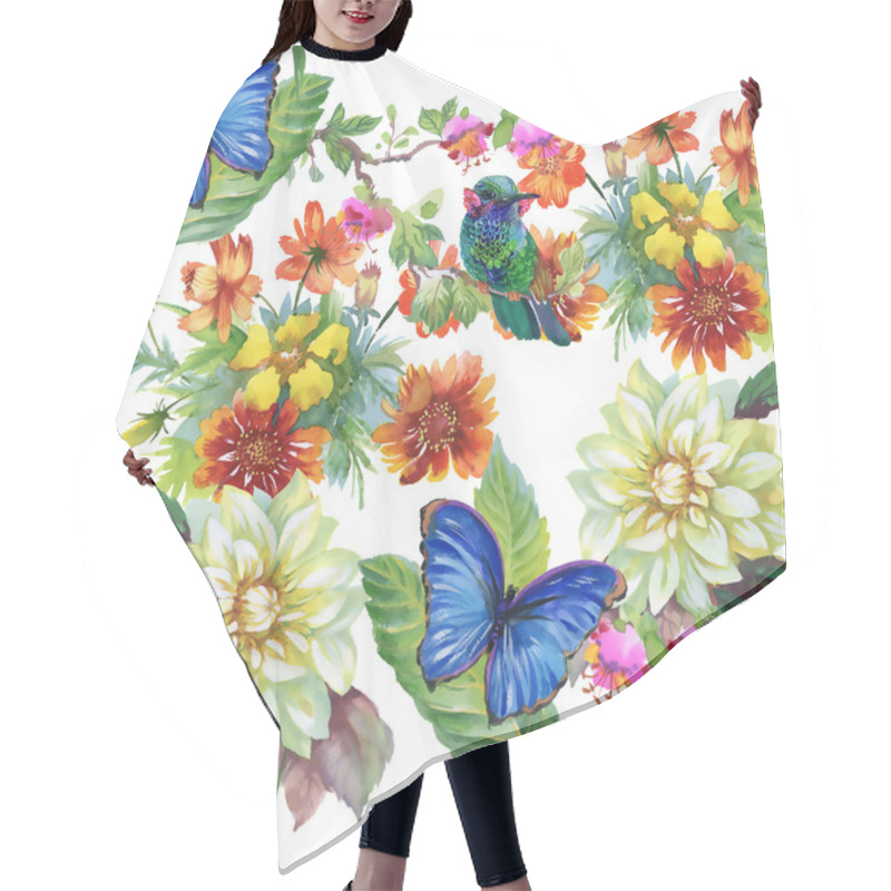 Personality  Meadow With Flowers And Birds And Butterflies Hair Cutting Cape