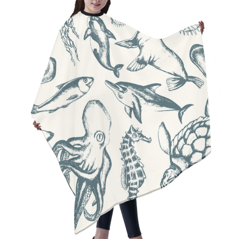 Personality  Sea Creatures - Hand Drawn Seamless Pattern Hair Cutting Cape