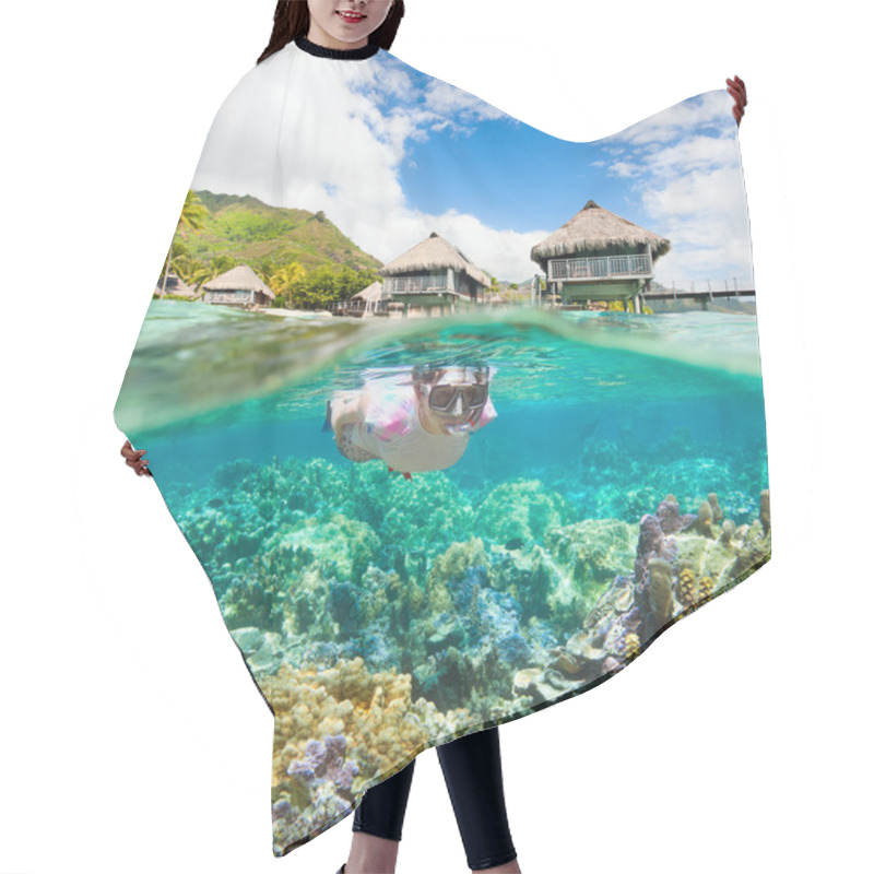 Personality  Woman Snorkeling At Coral Reef Hair Cutting Cape