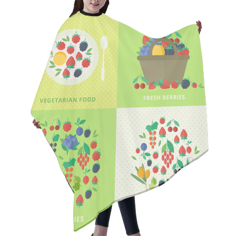 Personality  Banners With Fresh Berries And Fruits. Concept Vegetarian Organic Healthy Food Hair Cutting Cape