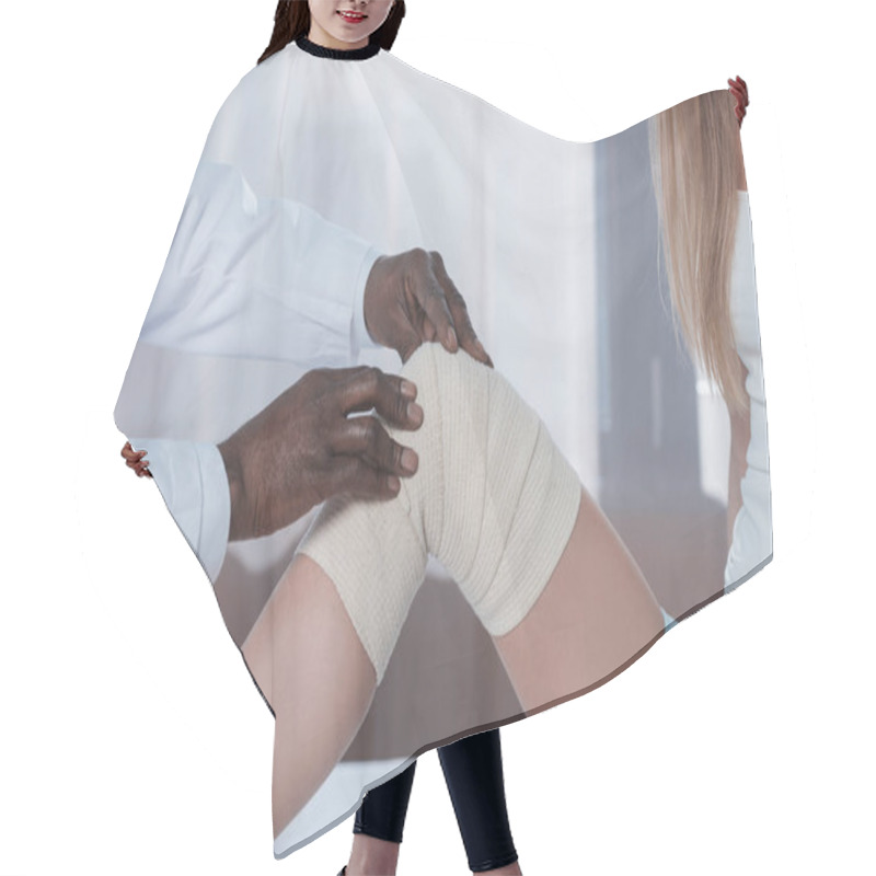 Personality  Doctor Bandaging Patient Knee Hair Cutting Cape