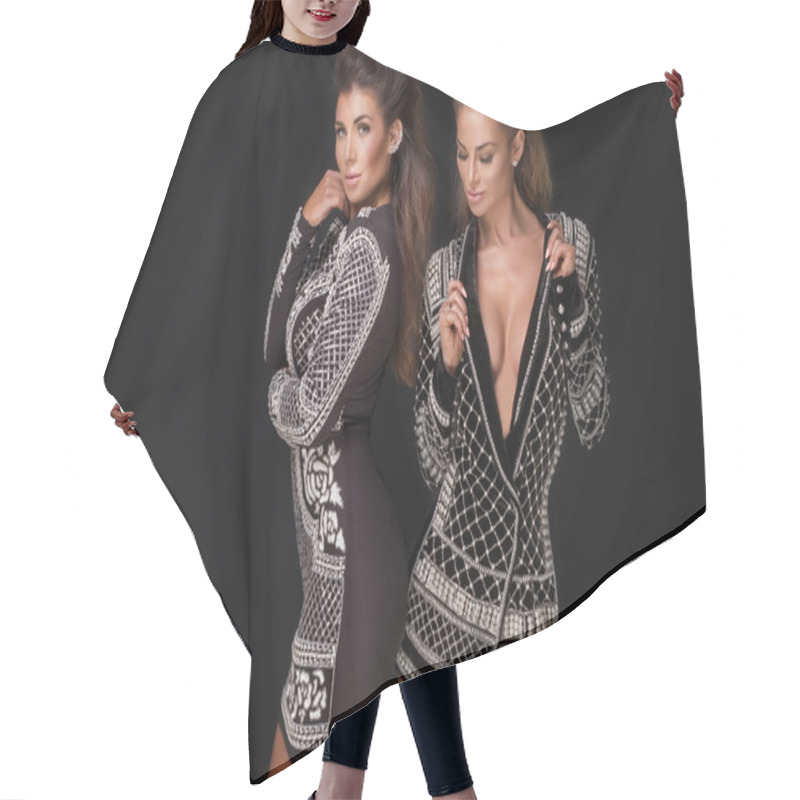 Personality  Two Fashionable Ladies Posing. Hair Cutting Cape