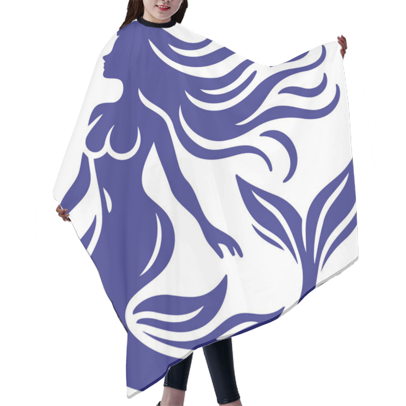 Personality  Elegant Swimming Mermaid Silhouette With Flowing Hair Vector Hair Cutting Cape