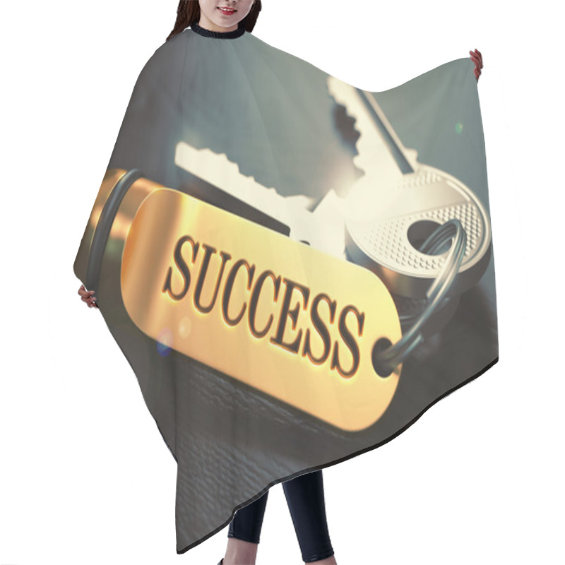 Personality  Keys To Success. Concept On Golden Keychain. Hair Cutting Cape