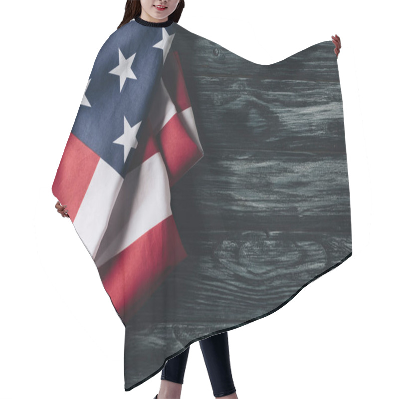 Personality  Folded American National Flags On Grey Wooden Surface, Memorial Day Concept Hair Cutting Cape