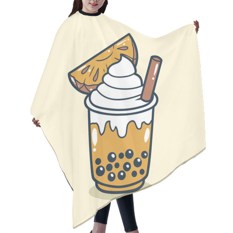 Personality  Bubble Tea Drink With Pineapple Toping Illustration Hair Cutting Cape