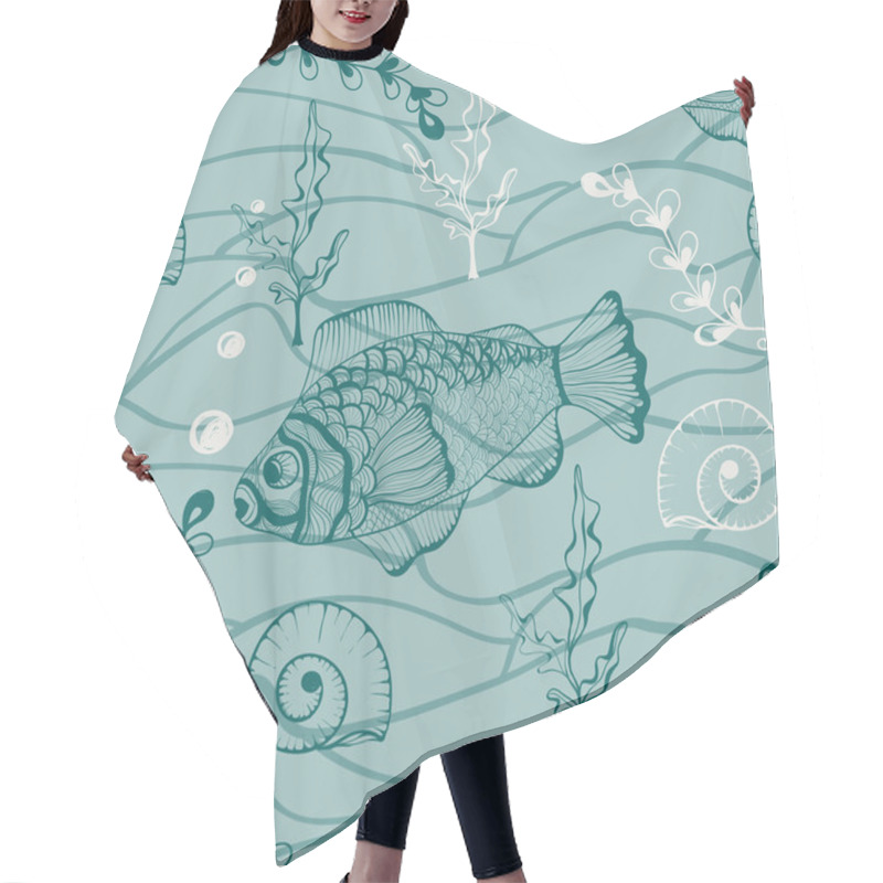 Personality  Vector Seamless Underwater Pattern Hair Cutting Cape