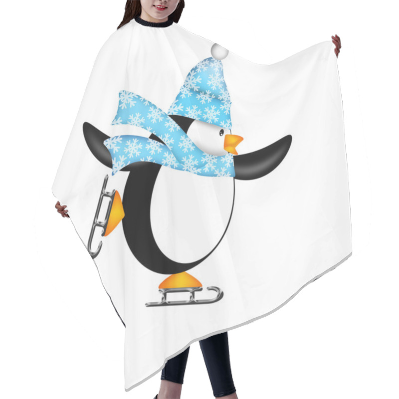 Personality  Cute Penguin On Ice Skates Illustration Hair Cutting Cape