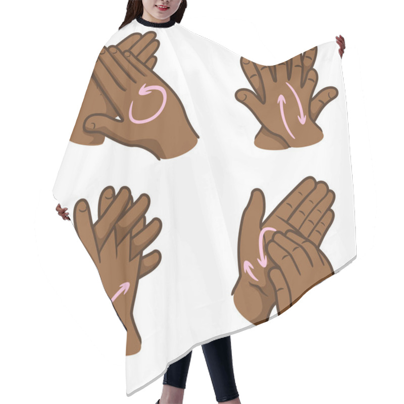 Personality  Illustration Of A Person Washing Hands In Four Steps, Nail, Palm, Between The Fingers And The Top, Afro-descendants. Ideal For Institutional And Educational Materials Hair Cutting Cape