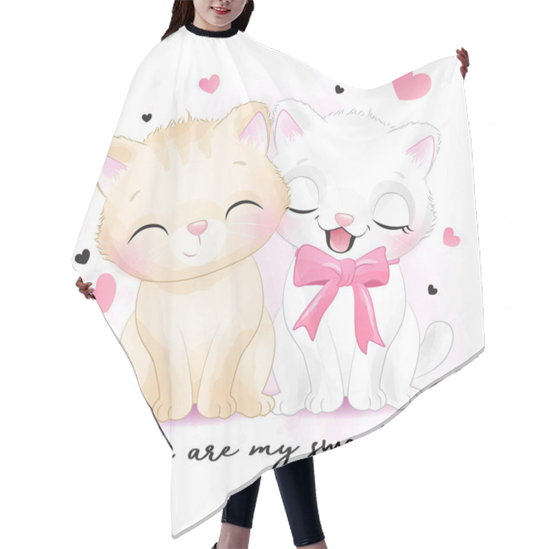 Personality  Two Cute Kitty Illustration Hair Cutting Cape