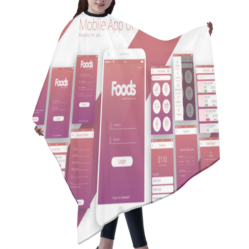 Personality  UI, UX And GUI For Online Food Delivery Mobile App. Hair Cutting Cape