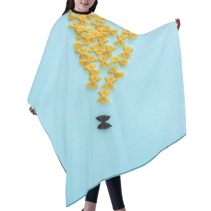 Personality  Top View Of Unique Black Pasta Among Yellow On Blue Background Hair Cutting Cape