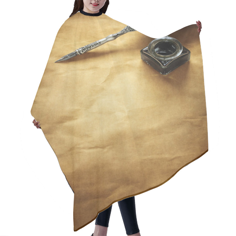 Personality  Quill Pen And Ink Well On Parchment Paper Hair Cutting Cape