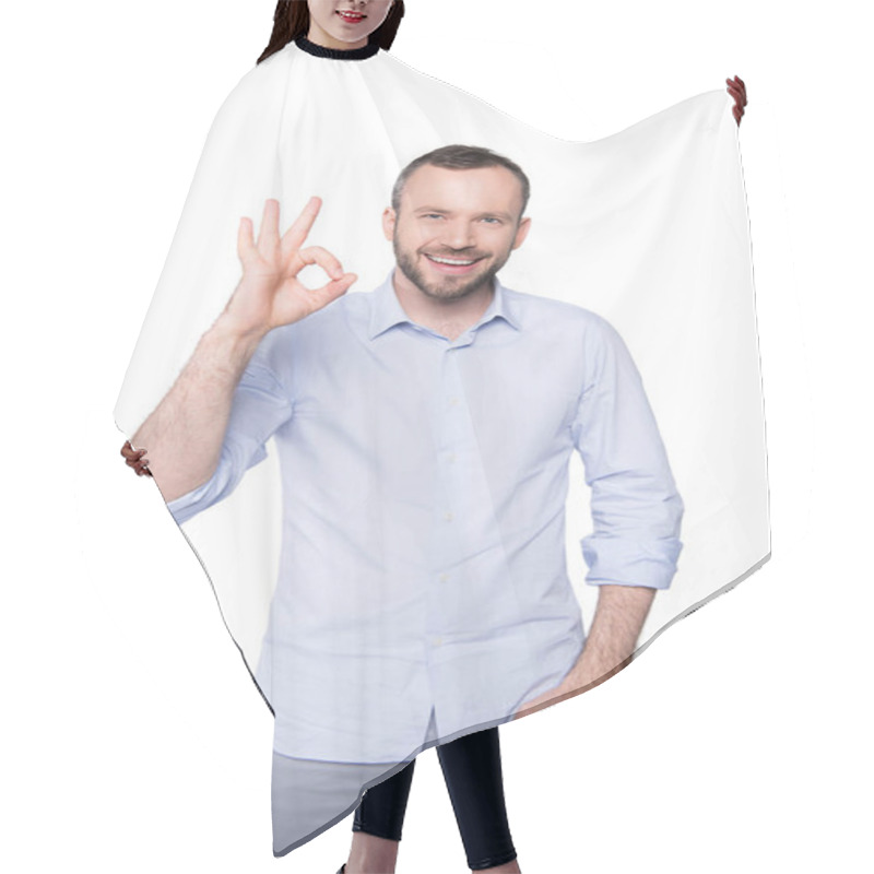 Personality  Man Showing Okay Sign Hair Cutting Cape