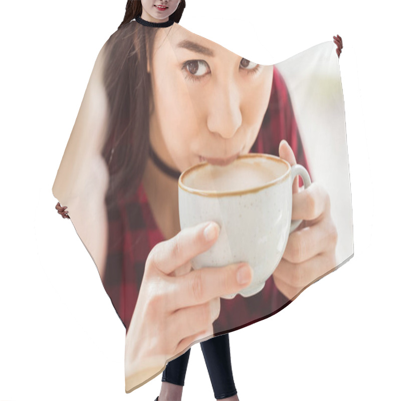 Personality  Woman Drinking Coffee Hair Cutting Cape