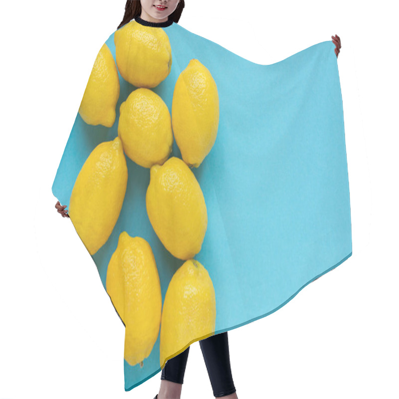 Personality  Top View Of Ripe Yellow Lemons On Blue Background Hair Cutting Cape