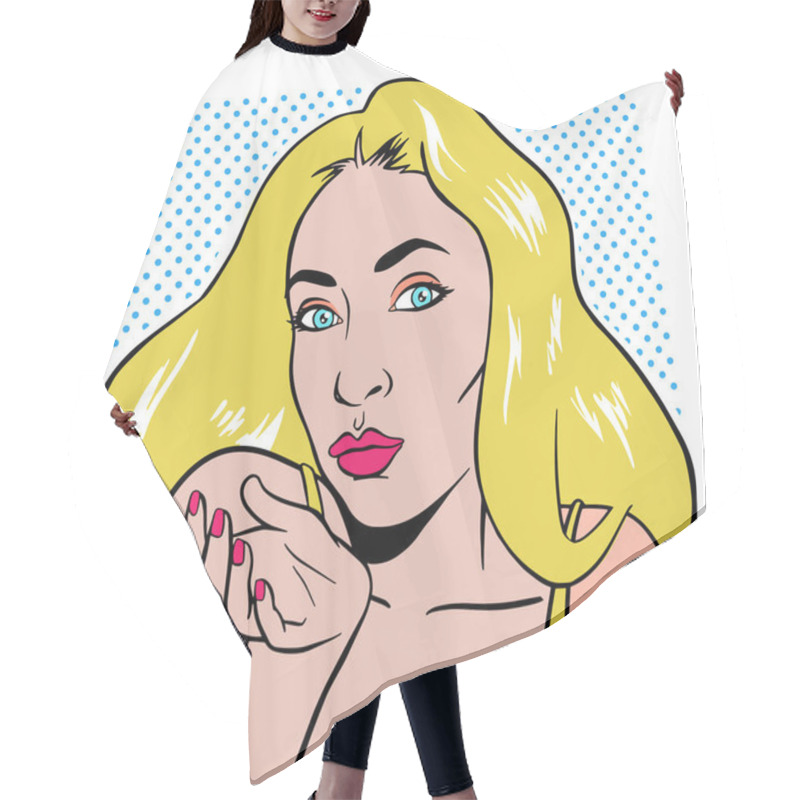 Personality  Woman With Bright Makeup Blowing Kiss In Pop Art Style Hair Cutting Cape