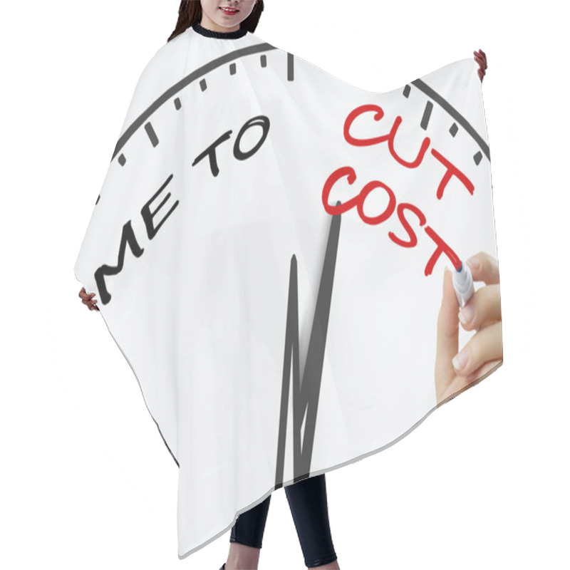 Personality  Hand Writing Time To Cut Cost Concept With Red Marker On Transparent Wipe Board. Hair Cutting Cape