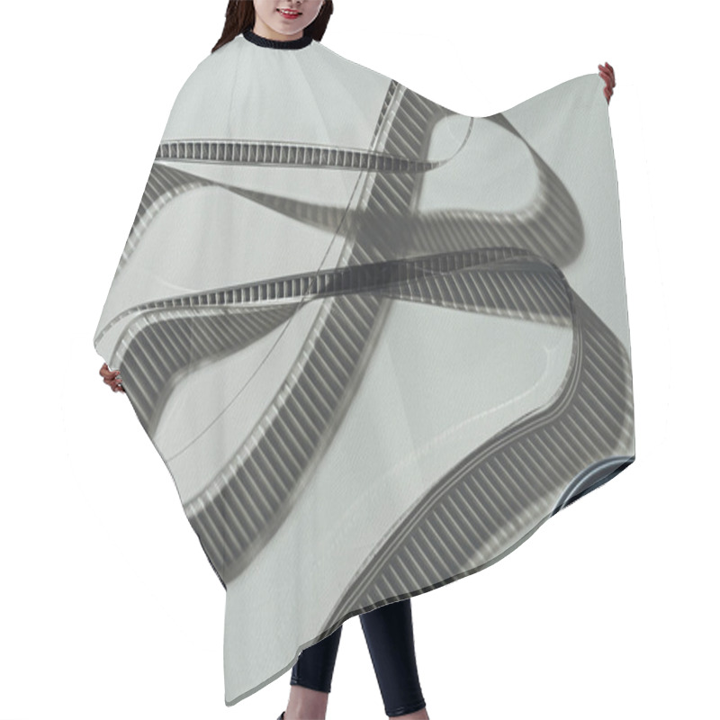 Personality  Top View Of Film Reel With Twisted Cinema Tape On Grey Background Hair Cutting Cape