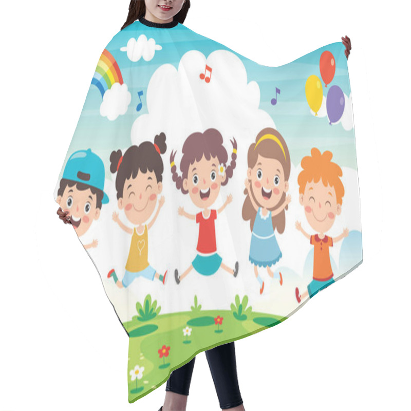 Personality  Happy Little Children Having Fun Hair Cutting Cape