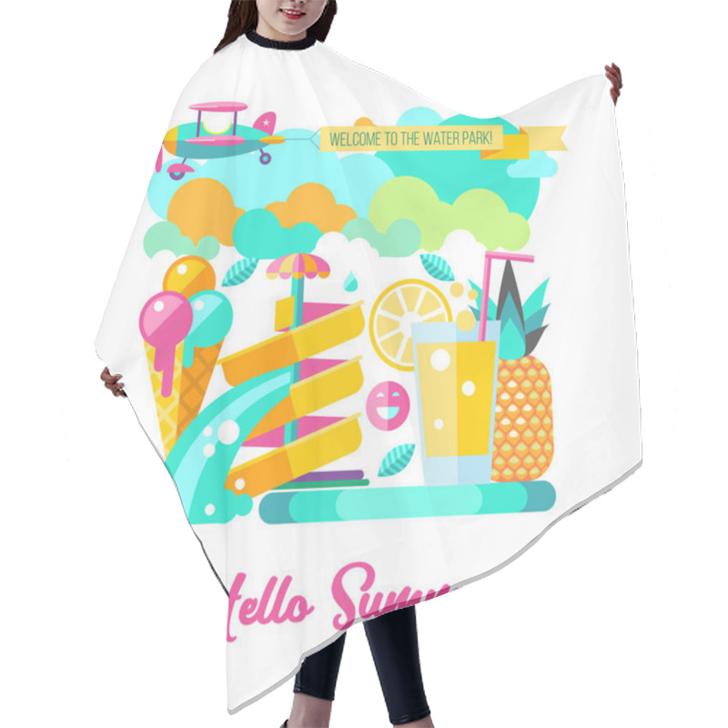 Personality  Hello Summer. Vector Illustration. Hair Cutting Cape