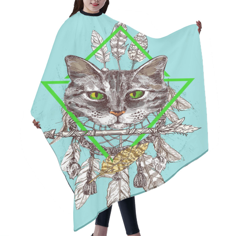 Personality  Illustration Portrait Of Cat Hair Cutting Cape