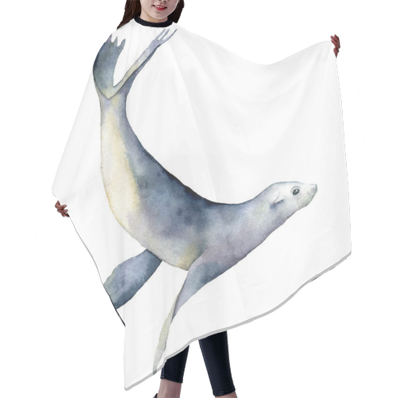 Personality  Watercolor Sea Lion. Underwater Animal Illustration Isolated On White Background. For Design, Prints Or Background. Hair Cutting Cape