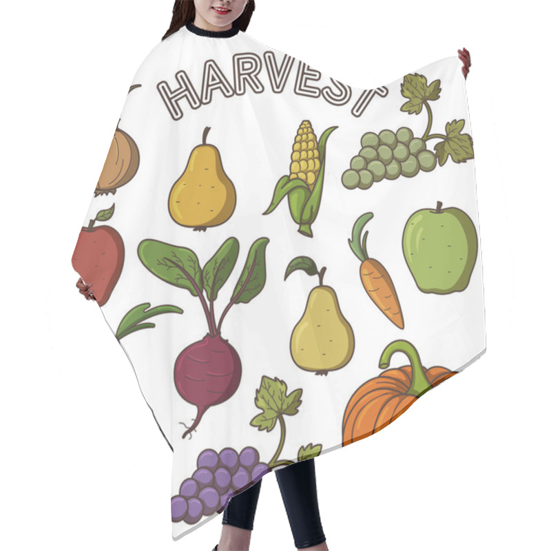 Personality  Set Of Images / Stickers On The Theme Of Harvesting; Set Of Illustrations Fruits And Vegetables Hair Cutting Cape