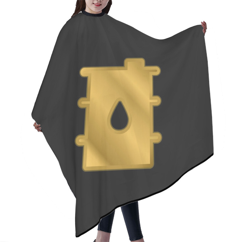 Personality  Barrel Gold Plated Metalic Icon Or Logo Vector Hair Cutting Cape